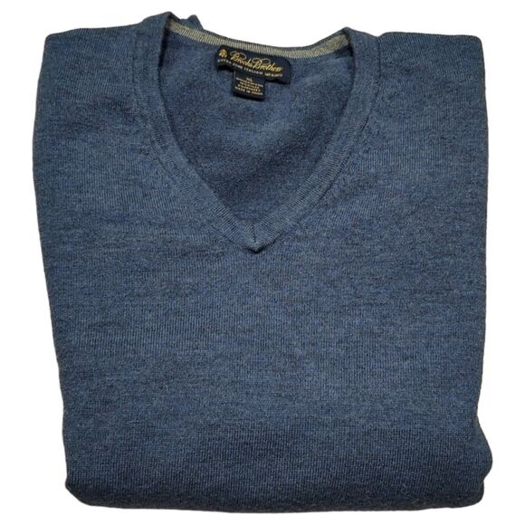 Brooks Brothers Men's sz XL Extra Fine Merino Wool Blue V-Neck Pullover Sweater - Picture 2 of 9